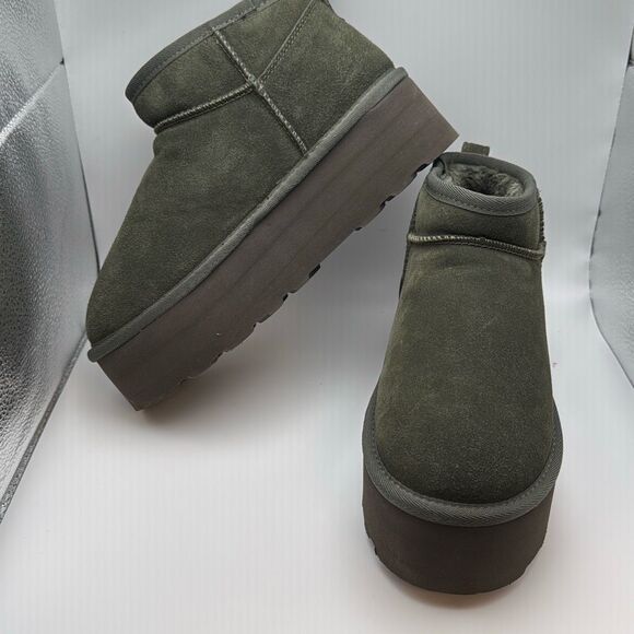 CUSHIONAIRE Cozy Women’s Platform Ankle Boots SIZE 7.5 OLIVE GREEN PREOWNED GREA - Picture 5 of 7